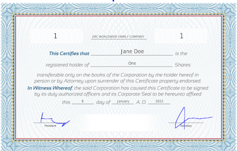 our stock certificate